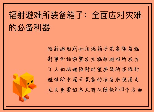 辐射避难所装备箱子：全面应对灾难的必备利器